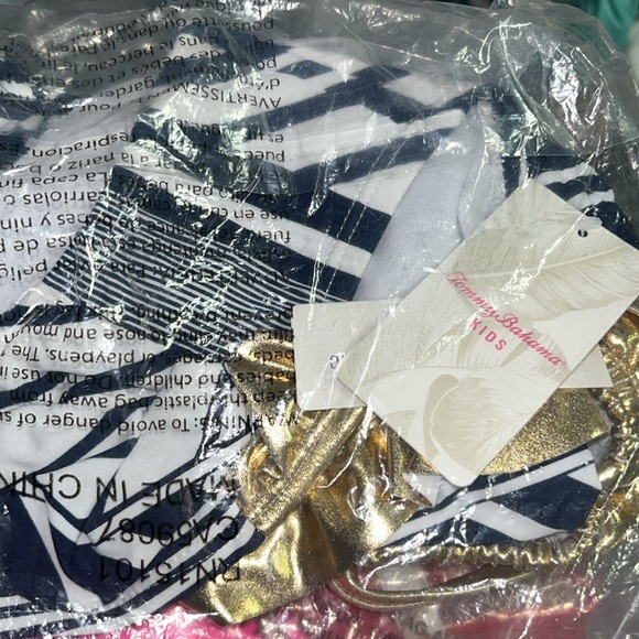 Girls Black & White Stripe Bikini w/ gold ruffle - Picture 4 of 5